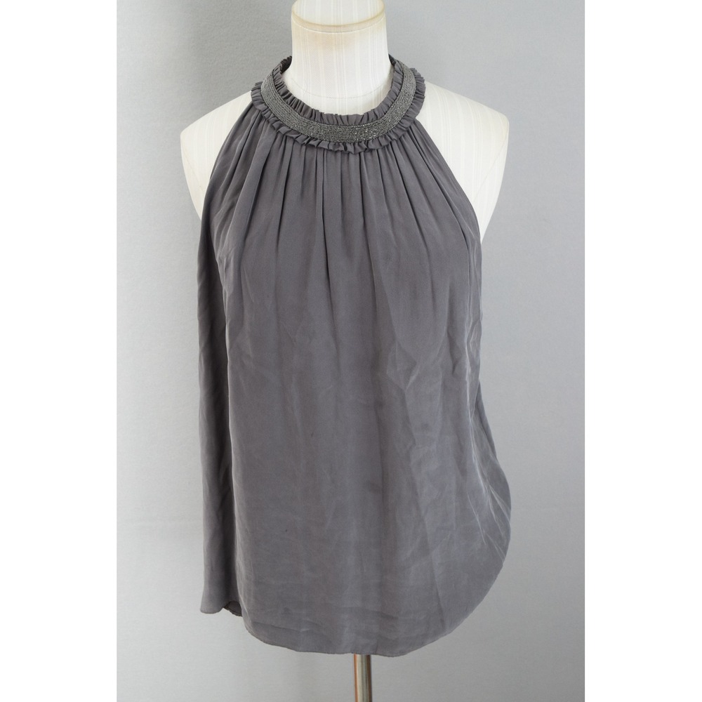 Go to GoSilk New York Gray Beaded Neck Halter Top Women's Size Small